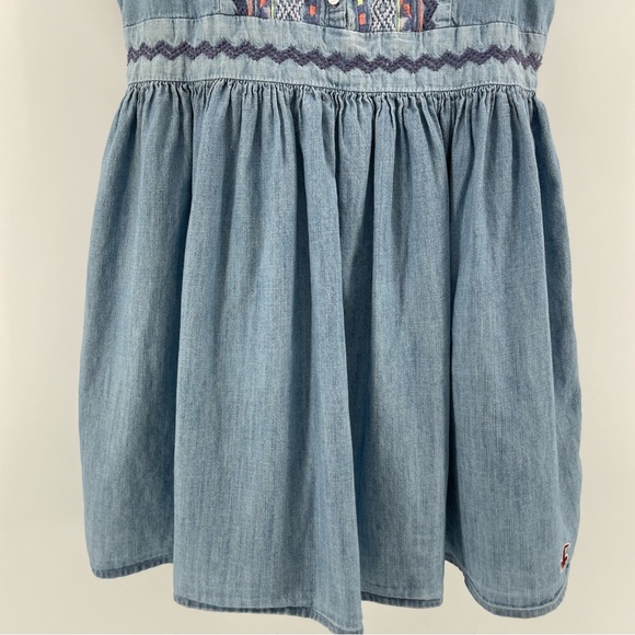 Hollister A-Line Dress Blue Geometric Embroidered 100% Cotton Juniors 7 - Picture 4 of 8